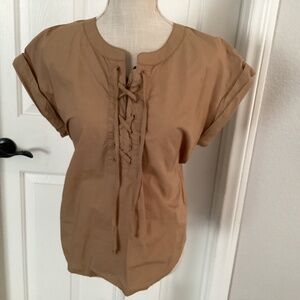 J. Crew Lace up Pullover Shirt, Size 8, Color Tan